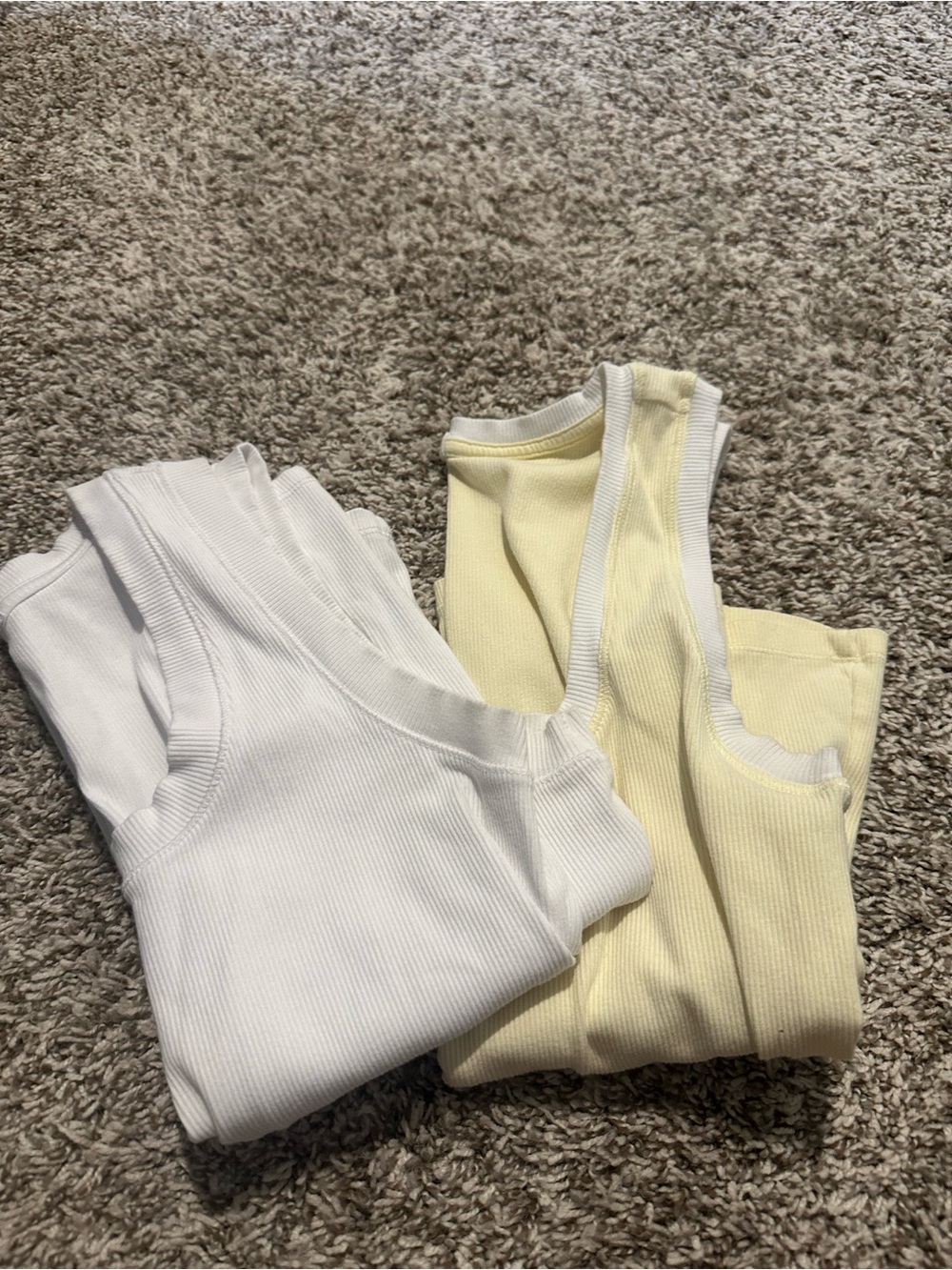 Z Supply White and Pale Yellow Ribbed Tank Tops